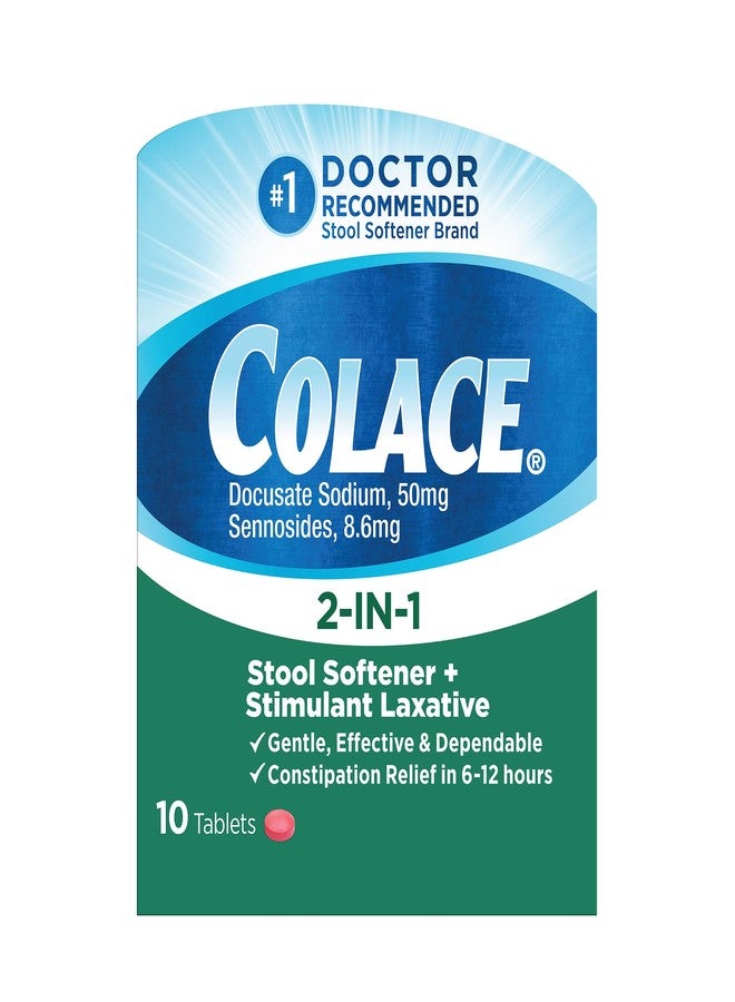 Colace 2-IN-1 Stool Softener & Stimulant Laxative Tablets, 10 Count, Gentle Constipation Relief In 6-12 Hours - Image 1